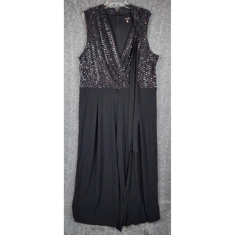 Alexa B Jumpsuit Womens 20W Black Sequin Sleeveless Wide Leg EUC